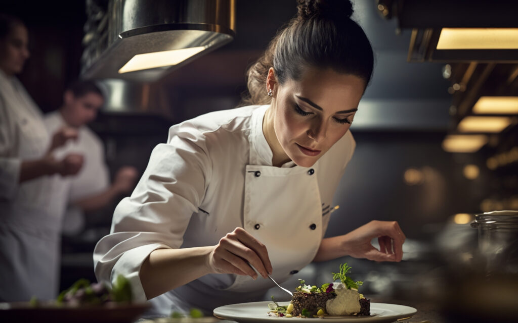 Chef préparant un plat dans une cuisine moderne équipée au Maroc.